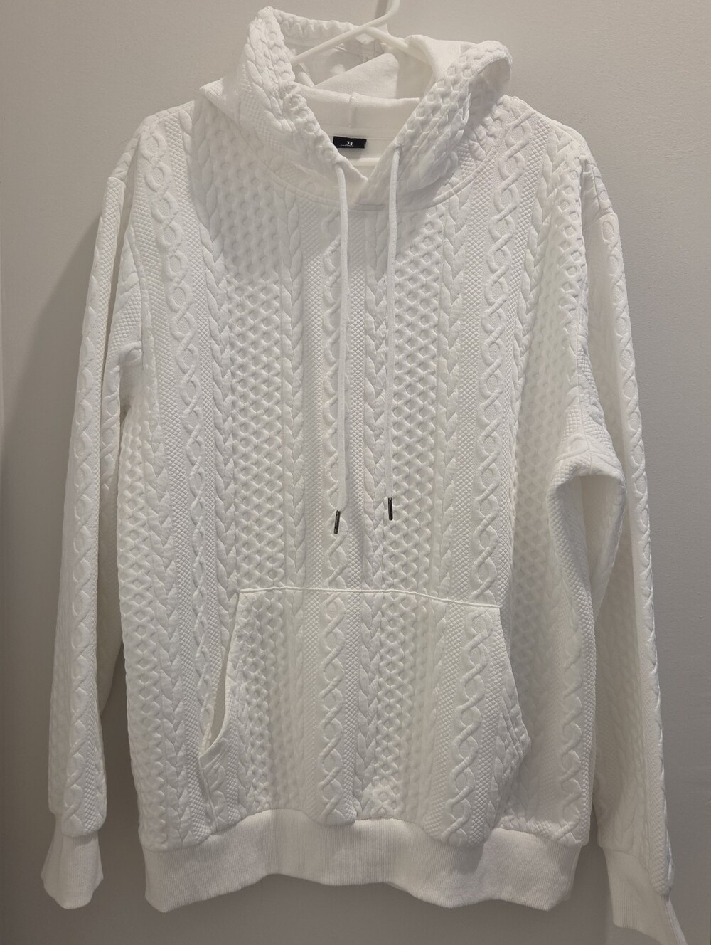 White Cable Knit Textured Hoodie Pullover Y2K Cozy Sweater Look
